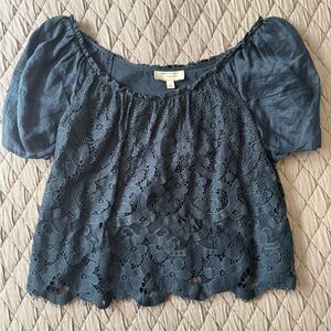 Women's Navy Lace Top